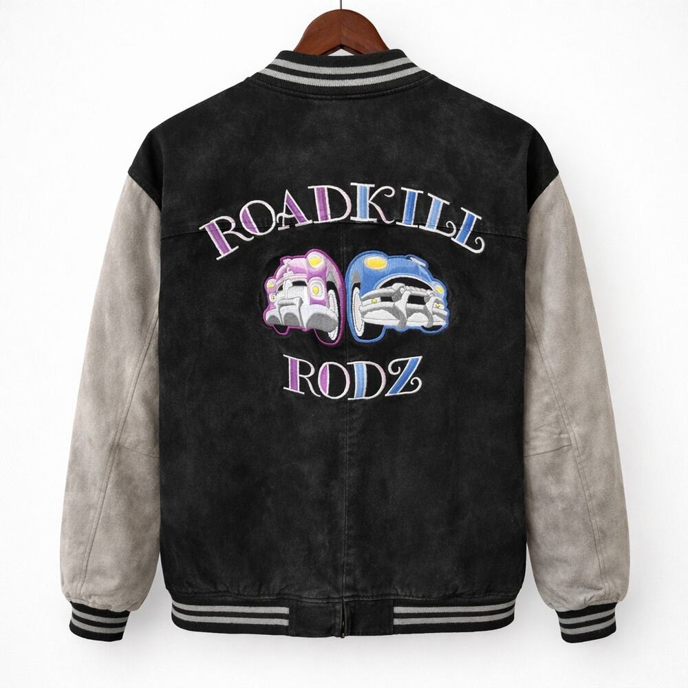 Vintage USA Leather Roadkill Rodz Suede Embroidered Lined Pockets Jacket Coat M